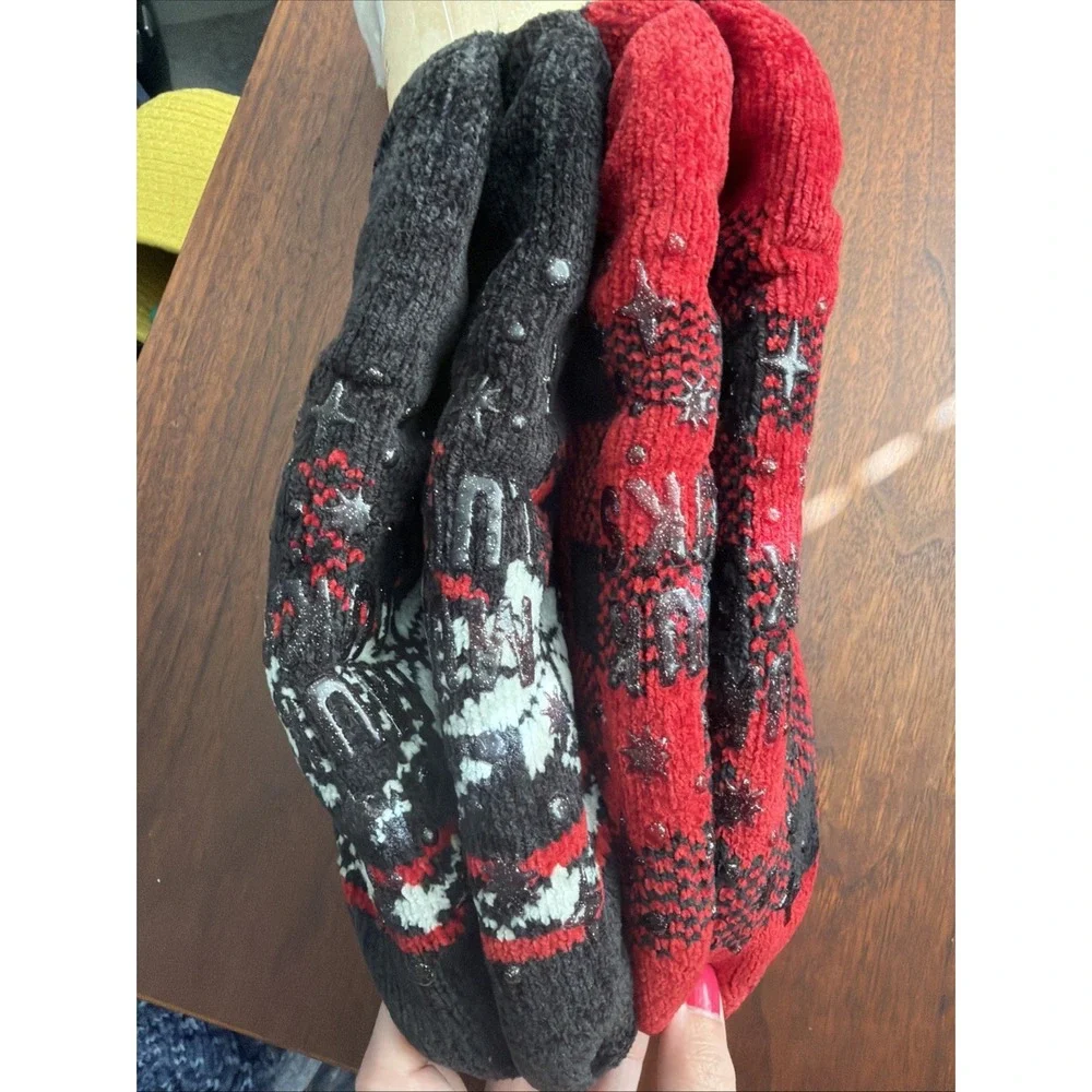 MUK LUKS Womens Cabin Socks 2 Pair Pack Red Buffalo Plaid Black Fits 8-10 NWT
